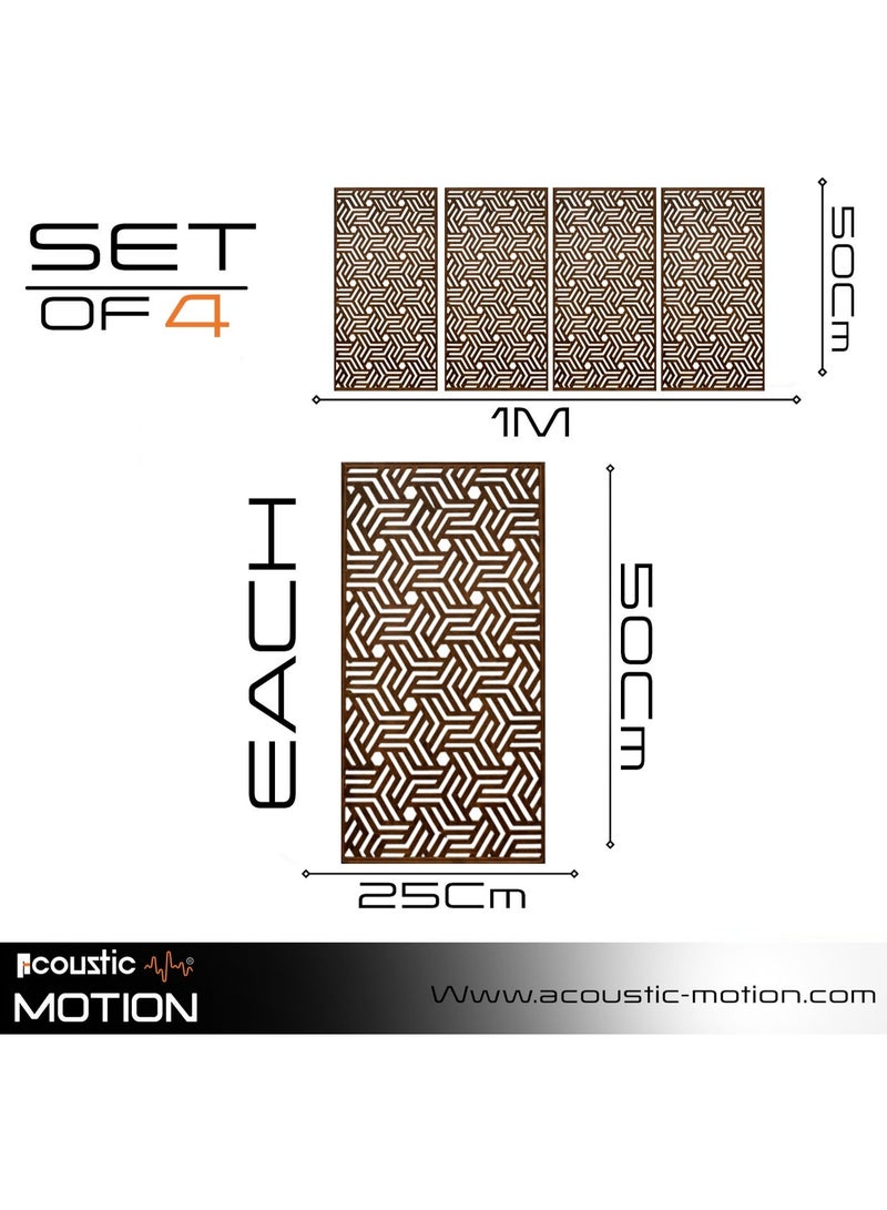 أكويستك موشان لوحات جدارية خشبية من خشب MDF من ACOUSTIC MOTION®، تصميم INTERA مع شريط لاصق مزدوج الوجه، ديكور جداري بني عصري للمنزل، غرفة المعيشة، غرفة النوم، المكتب والفندق، 25×50×0.5 سم، طقم من 4 قطع - Image 2